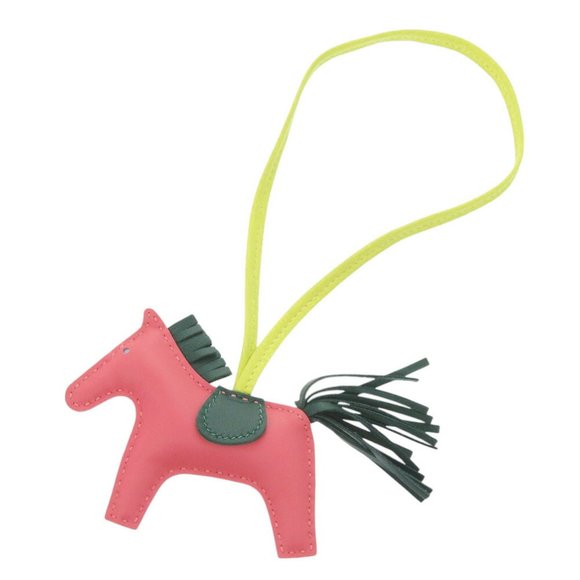 Like new Hermes bag charm Rodeo PM Anjou Milo Rose Azalee/Lime/Malachite A